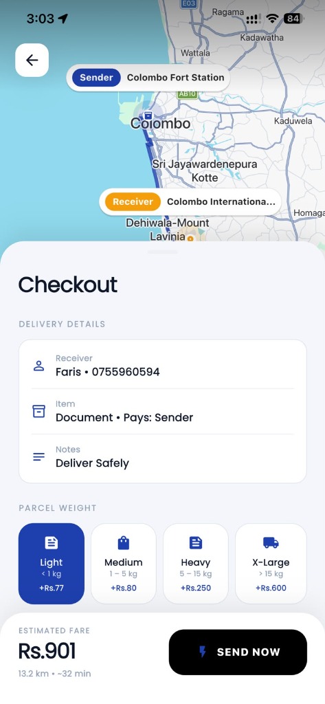 Ziggo Flash send a parcel screen
